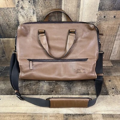 TUMI Men’s Harrison Horton Double-Zip Brown Leather Briefcase Adjustable Strap - Image 1 of 4