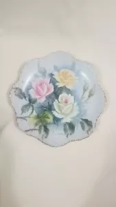 VINTAGE Geo Z. Lefton Hand-signed FLORAL DESIGN Plate - Scalloped GOLD Trim - Picture 1 of 6