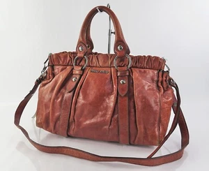 Auth MIU MIU Vitello Brown Leather 2 Way Hand Shoulder Bag Purse #60583A - Picture 1 of 16