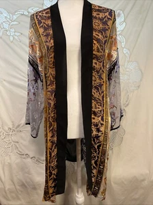 Sz S Citron Santa Monica Art Deco style Silk Velvet Burnout long sleeve Duster - Picture 1 of 7