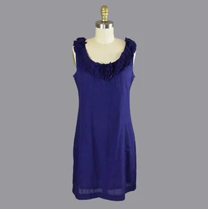 YOANA BARASCHI Rosette Neckline Indigo-Purple Shift Dress Size 4 - Picture 1 of 7