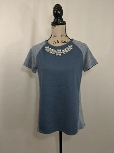AUGUST SILK Top Womens Small S Short Sleeve Embellished Short Sleeve Beads Blue - Picture 1 of 8