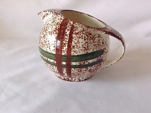 Vintage Creamer Blue Ridge? Pottery Brown Speckled Sponge Paint Green Lines VVPS - Picture 1 of 8