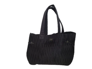 Victoria's Secret Black Pleated Tote Bag Cinch Sides Overnight Bag Lined 16x12" - Picture 1 of 7