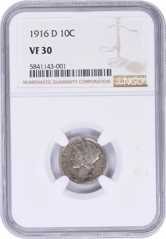 1916-D Mercury Silver Dime VF30 NGC - Image 1 of 4