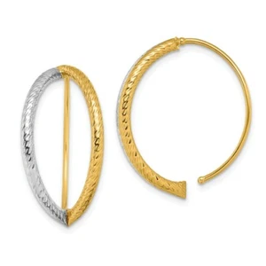 Italian 14k Two Tone Gold Diamond Cut 25mm Split Tube Threader Dangle Earrings - Picture 1 of 3