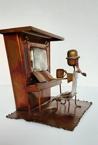 Copper Art Metal Sculpture Piano Man Music Box Plays Music Box Dancer Vintage - Picture 1 of 10