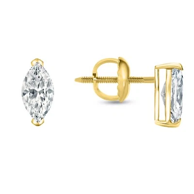 3/4 Ct Marquise Lab Created Grown Diamond Earrings 14K Yellow Gold F/VS Screw - Image 1 of 3