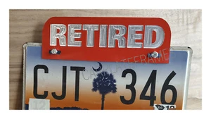 metal RETIRED FIREFIGHTER engraved  License Half Plate frame Topper emt fire - Bild 1 von 1
