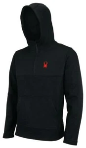 Spyder Logo Mens Black Racer Half Zip Soft Shell Fleece Jacket Hoody NWT M $109 - Picture 1 of 3