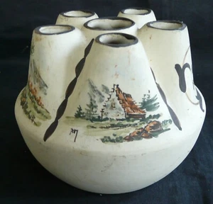 Vase pique-fleurs peint – terre cuite paysage – H.10 cm – REF 4306 - Picture 1 of 6