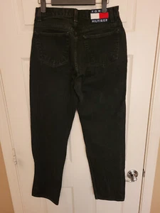 Vintage Women’s Tommy Hilfiger Size 10 Black Jeans Straight Leg Flag Patch - Picture 1 of 11