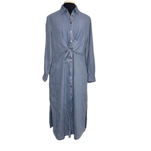 LOFT Dress Women Size 8 Petite Blue Soft Linen Denim Short Long Sleeve - Picture 1 of 11