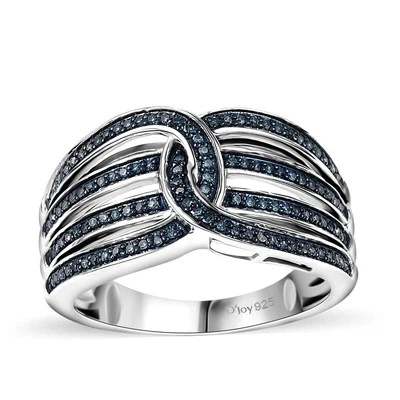 Beautiful!!  0.33ctw Blue Diamond Cocktail Ring Rhodium Plated Sterling Size 7 - Image 1 of 4
