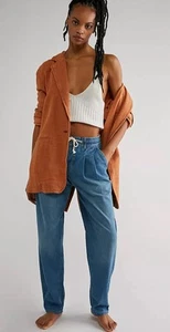 Free People Luna Denim Pull On Jeans Straight Leg Blau Kordelzug Relaxed Gr. S - Bild 1 von 4