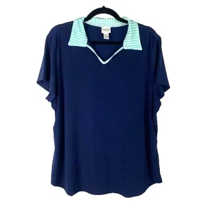Weekends by Chico's blaues Polo mit Stehkragen und Kontrastkragen Gr. 1 neu mit Etikett - Bild 1 von 3