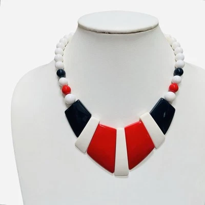 Collar babero patriótico vintage cuello con cuentas acrílico cuentas gruesas bandera americana Foto 1 de 4