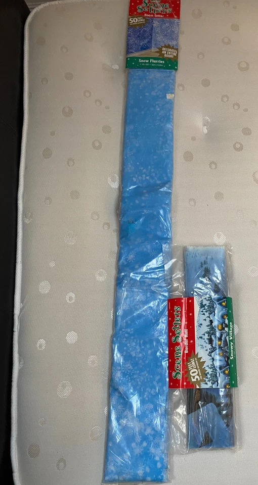 Scene Setters Room Rolls Snow Flurries & Snowy Village50 ft  Indoor Outdoor 2 Pc - Image 1 of 4