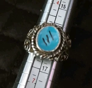 Blue Stone 3 Hash Marks Silver Colored Band - Picture 1 of 7