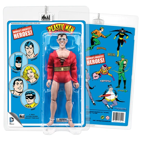 Official DC Comics Plastic Man 8 Inch Action Figure with Retro Style Retro Card Cover