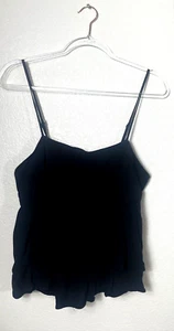 Forever 21 Black Sweetheart Neckline Cropped Ruffle Flowy Tank Top Size Large - Picture 1 of 5