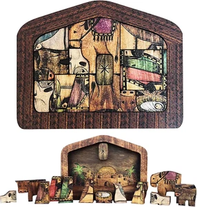 Wooden Jesus Puzzles Nativity Set Nativity Puzzle With Wood Burned Design Jigsaw - Picture 1 of 8