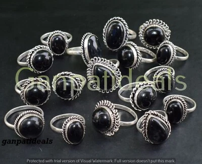 Lote al por mayor de anillos enchapados en plata de ley 925 con piedras preciosas de ónix negro Foto 1 de 4