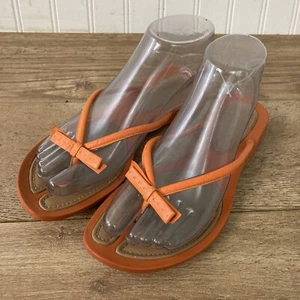 COLE HAAN Women's Size 6.5 Orange Leather Slide Strappy Flat Sandals Bow - Picture 1 of 10