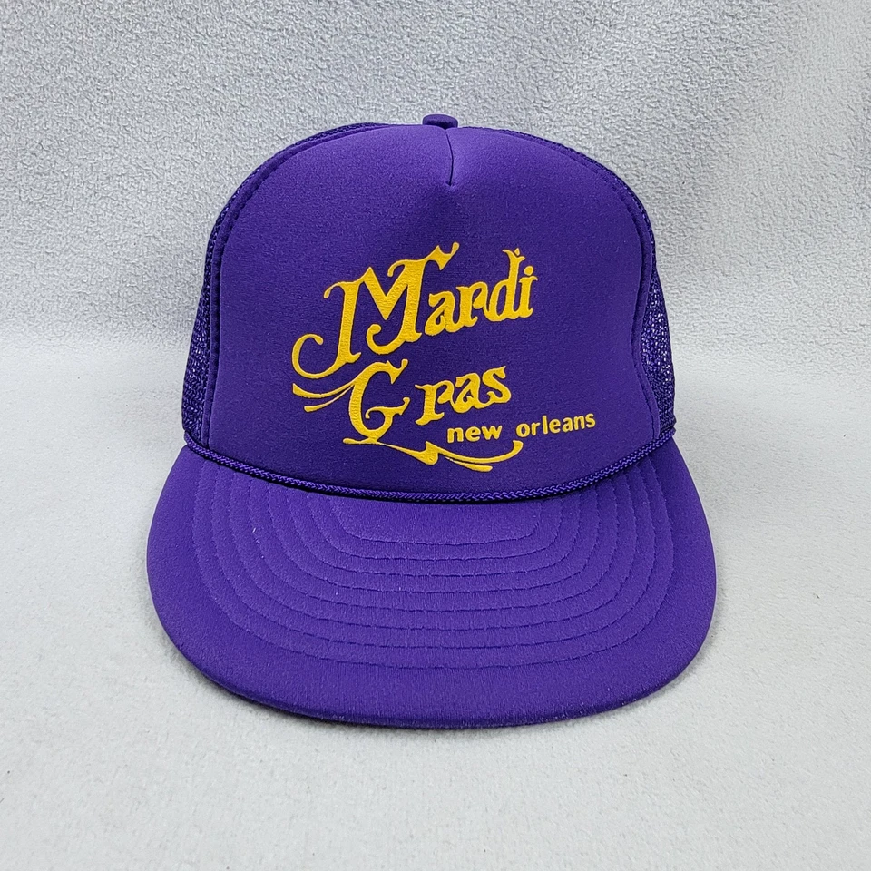 Vintage Mardi Gras New Orleans Trucker Hat Men's One Size Snapback Purple Mesh - Image 1 of 4
