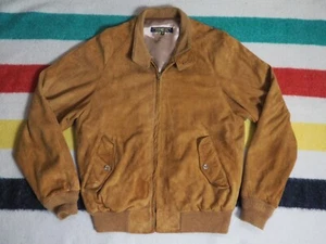 VTG 70s Brooks Brothers Tan Brown Zip Suede Hippy Bomber Jacket Mens 38 Talon M - Picture 1 of 9