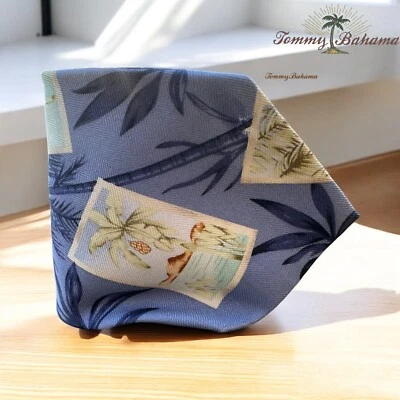 Corbata Tommy Bahama Azul Verde Palma Floral Rosa Vela Flor 100% Seda Para Hombre Foto 1 de 4