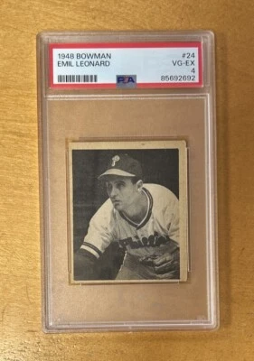 1948 Bowman Baseball Emil Leonard Philadelphia Phillies Card #24 PSA 4 - Image 1 of 2