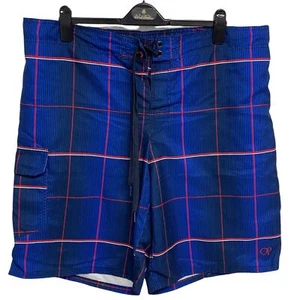 Op. Men's Blue and Red Striped Pull String Elastic Waist Swim Shorts Size XL - Picture 1 of 11