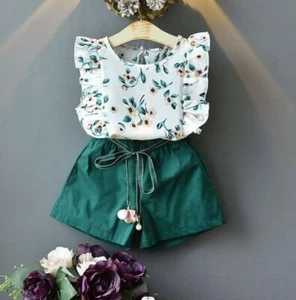 Toddler Baby Girls Kids Summer Clothes Flower Tops + Pants Shorts Outfit Sets - Picture 1 of 6