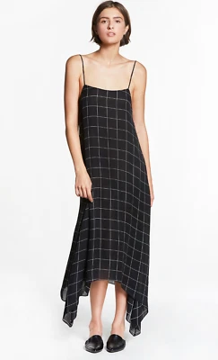 Vestido maxi JENNI KAYNE tamanho grande preto estampa de grade seda Georgette NOVO EM FOLHA - Imagem 1 de 4