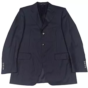 Canali Hombre Chaqueta EU-48 UK-38R Ptp 53.3cm Lana Azul Raya Diplomática Italia - Imagen 1 de 12