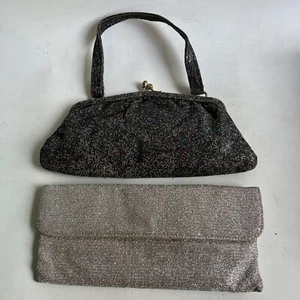 2 x Vintage Black Silver Multi Clutch Evening Bag Handbag Special Occasion - Picture 1 of 12