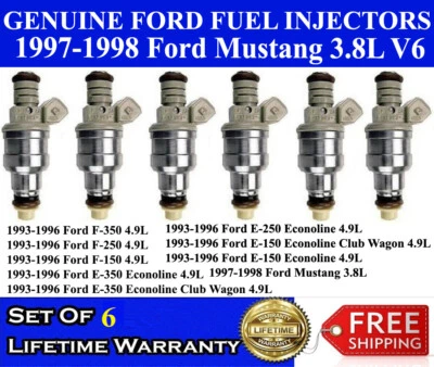 GENUINE Ford Set Of 6 OEM Fuel Injectors for 1997-1998 Ford Mustang 3.8L V6 — 第 1/2 张图片