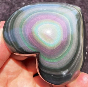 163.7g Natural Boutique Rainbow Obsidian Cat's eye Crystal Heart Healing ie0505 - Picture 1 of 12