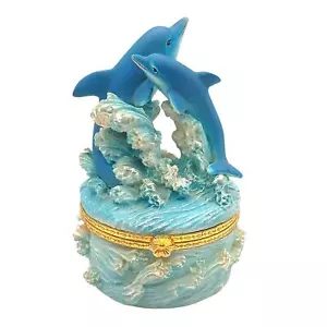 Scatola portagioie/gioie Delfino nel mare 4,50"x 3"x 3" colore: blu e bianco - Foto 1 di 6