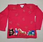 LISA INTERNATIONAL Women's Small UGLY CHRISTMAS SWEATER Red Toys 3D Teddy Bear