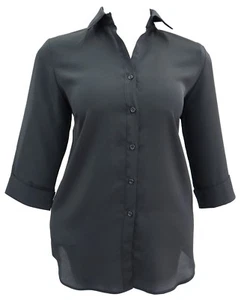 Nueva Blusa Camisa Negra Prenda para el torso Trabajo Inteligente Informal Damas Talla Grande - Imagen 1 de 4