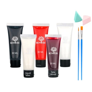 Bowitzki Hot Sale Halloween Makeup Kit Black White Red Face Paint Kit Fake Blood - Picture 1 of 11