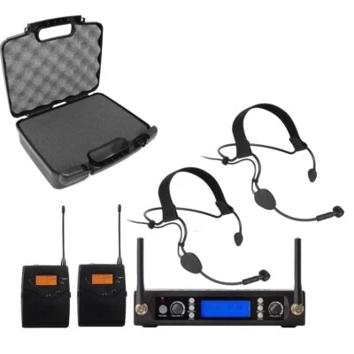 UHF Professional Wireless Cordless Headset Headworn Head Microphone with Case - Image 1 of 4