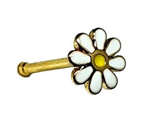 Daisy Nose Stud Flower Enamelled 20g (0.8mm) 316L Steel Gold Straight Ball End - Picture 1 of 12