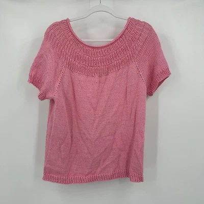 Womens Handmade Cottagecore Knit Top Size M Pink Roll Collar Artisan Minimalist - Image 1 of 4