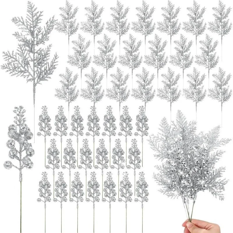 10 Pcs Artificial Christmas Glitter Berries Stems Xmas Tree Wreath DIY Decor UK - Image 1 of 1