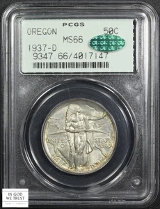 1937 D Oregon Trail Commemorative Silver Half Dollar 50C OGH PCGS MS 66 CAC - Picture 1 of 5