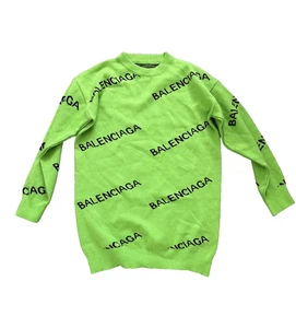 Balenciaga Green Logo Sweater Unisex Size M – Neon Lime Knit Pullover - Picture 1 of 4