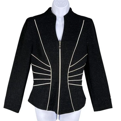 Blazer Caché para mujer S negro con cremallera ribete plateado ajuste estructurado carrera oficina Foto 1 de 4